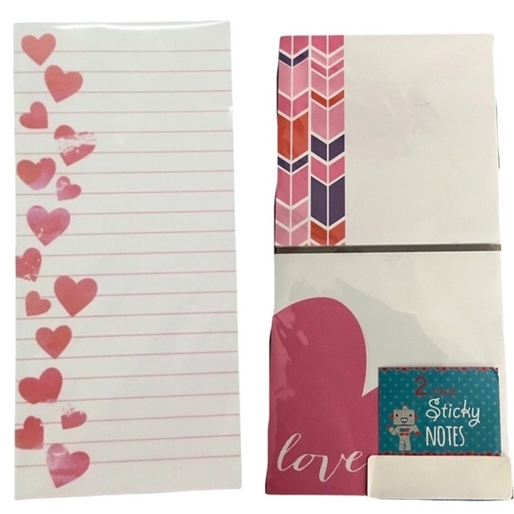 Valentines Planner Stationery Set List Pad Sticky Notes Hearts Herringbone Pink - Picture 1 of 3